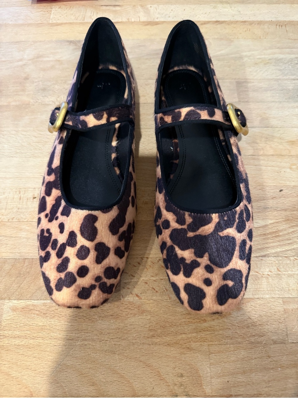 H&M Leopard Print Mary Jane Flats in Tan and Black